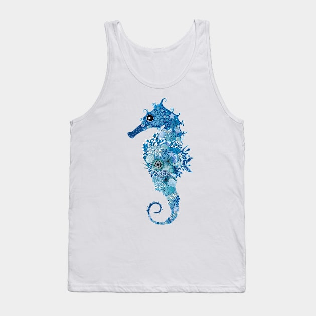 Seahorse with corals, shells and sea anemones Tank Top by Kisho